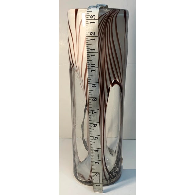 Contemporary Art Glass Purple Swirl White Clear Oval Cylinder Vase For Sale - Image 3 of 10