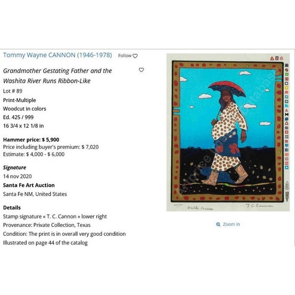 1970s Native American Kiowa/Caddo Peoples Woodcut in Colors "New Indian Art" Pop Art For Sale - Image 12 of 12