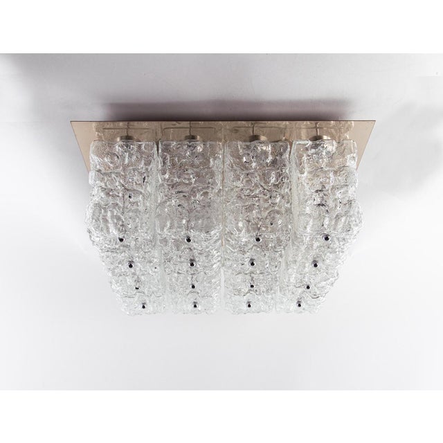 Metal German Large Square Glass & Brass Chandelier from Limburg, 1960 For Sale - Image 7 of 13