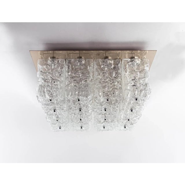 Metal Large German Square Glass & Brass Flush Mount from Limburg, 1960 For Sale - Image 7 of 13