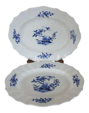 18th Century Chinese Style Tournai Continental Blue & White Porcelain Platters- A Pair