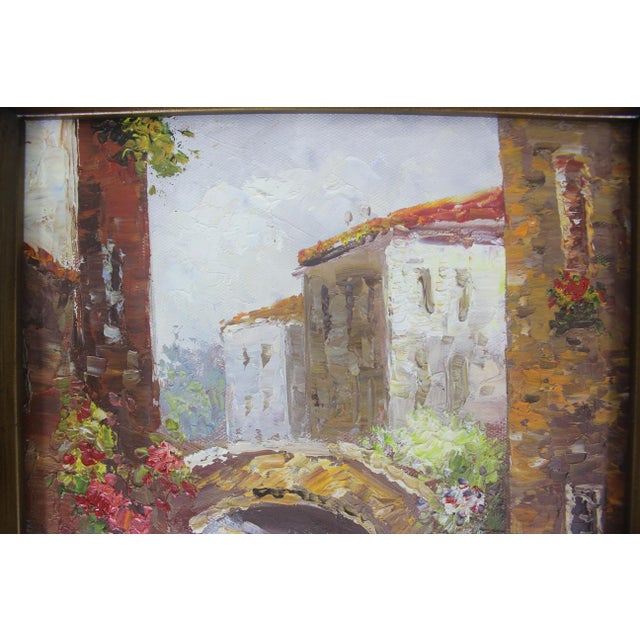 Vintage European Village Scene Oil Painting, Original Art Gold Washed Plaster Frame For Sale - Image 11 of 13