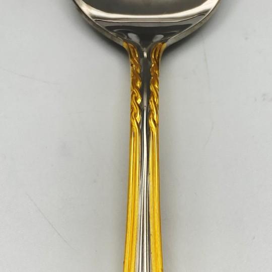 Yamazaki Tasha Gold Accent Stainless Flatware Hostess Set – Four Serving Pieces 1990’s For Sale - Image 14 of 16