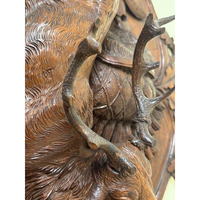Black Black Forest Hunting Plaque attributed to Johann Flück, 1880 For Sale - Image 8 of 18