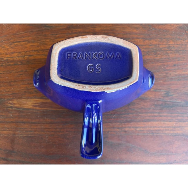 1960s Mid Century Modern Frankoma 6s Cobol Blue Double Spout Handled Gravy Boat For Sale - Image 4 of 4