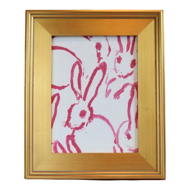 Framed Abstract Pink & White Bunny Linen Fabric Textile With Antiqued Gold Wood Frame For Sale - Image 4 of 4