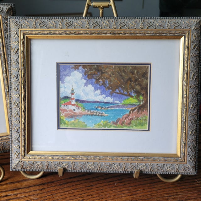 This Set of 2 Signed Framed & Matted Watercolors by A. Calabrese features small 5.5 x 4" art pieces with a 9x11" frame...