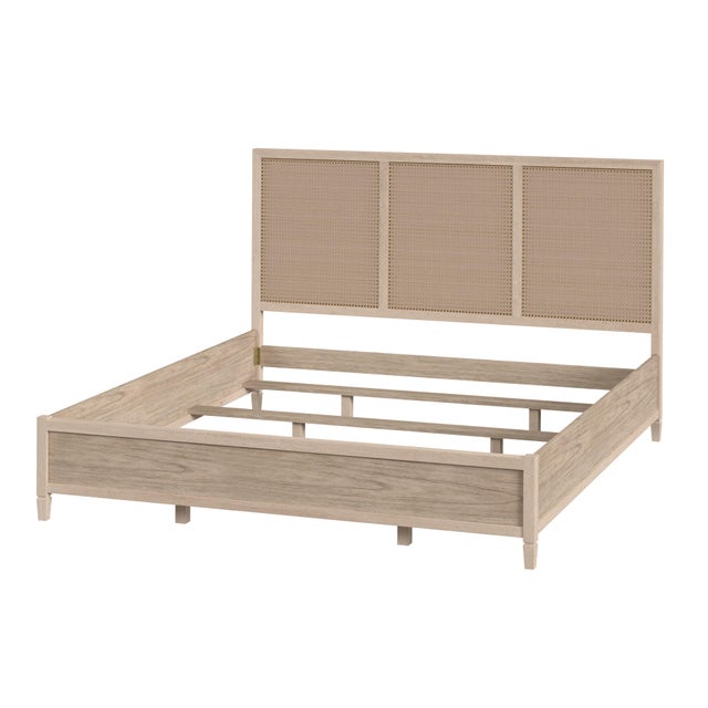 Spritely Home Accent Furniture Flagstaff King Size Cane Panel Bed, Desert Sand For Sale - Image 4 of 9