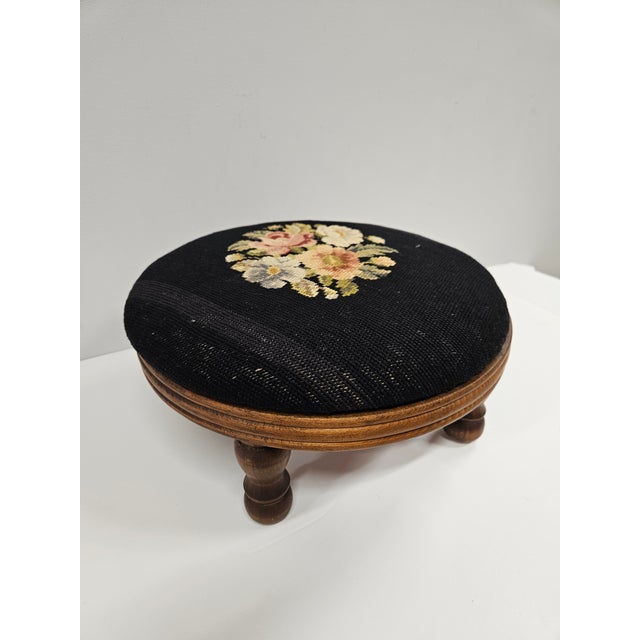 Mid 20th Century Round Needlepoint Victorian Footstool For Sale - Image 5 of 12