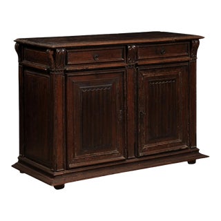 French 16th Century Henri II Period Walnut Buffet with Folded Cloth Ornaments For Sale