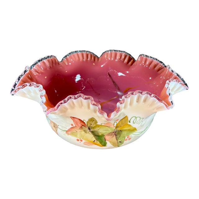 Early 20th Century Hand Painted Art Glass Brides Bowl For Sale