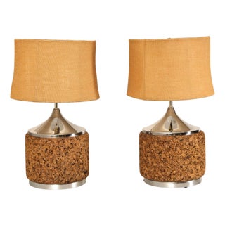 Mid 20th Century Leviton Mid Century Modern Pair of Cork Table Lamps For Sale