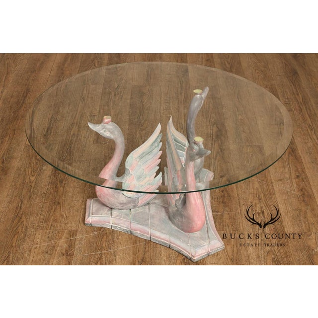 Hollywood Regency Style Swan Form Round Glass Top Center Table For Sale - Image 10 of 18