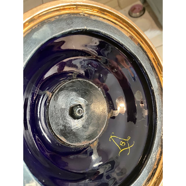 19th Century Sèvres French Cobalt Blue Porcelain Tazza with Gilt Metal Mounts, 1890s For Sale - Image 9 of 11