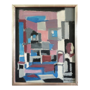 1966 Mid-Century Modern 'Cubist Interior With Chair' Original Vintage Abstract Oil Painting by Swedish Artist Richard Björklund (1897–1974), Framed