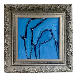 “Blue & Bonnie” Framed 8x8 Oil Painting of Two Playful Horses Medium: Oil on Board For Sale