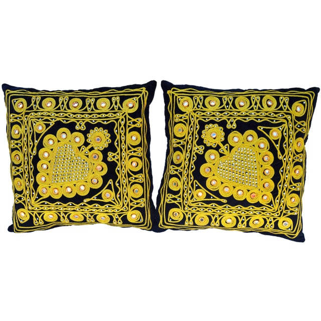 Vintage Moroccan Pillows With Gold-Patterned Motif - Set of 2 For Sale - Image 10 of 10