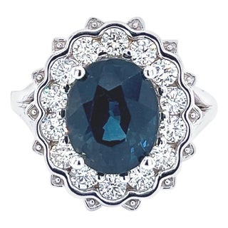 Natural Sapphire Diamond Ring 14k W Gold 5.81 TCW Certified For Sale