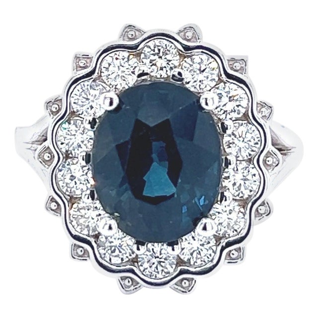 Natural Sapphire Diamond Ring 14k W Gold 5.81 TCW Certified For Sale