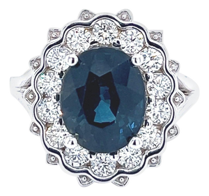 Natural Sapphire Diamond Ring 14k W Gold 5.81 TCW Certified