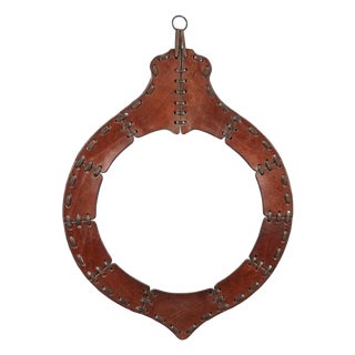 Mid-Century Teardrop Wall Mirror in Leather in the style of Jacques Adnet, Italy, 1960s For Sale