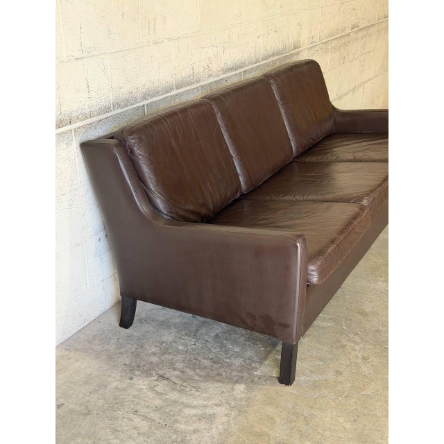 Dark Brown Leather Three-Seater Sofa With Black Legs Danish Mid-Century Modern 1970s For Sale - Image 4 of 11