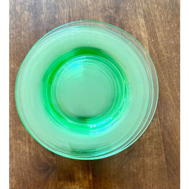 These eight salad or dessert plates are translucent green glass plates, known as Uranium Glass or Vaseline Glass. Made by...
