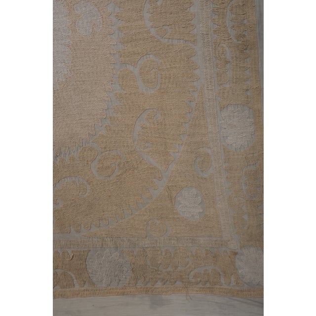Tan Uzbek Hand Embroidery Beige and Tan Suzani For Sale - Image 8 of 10