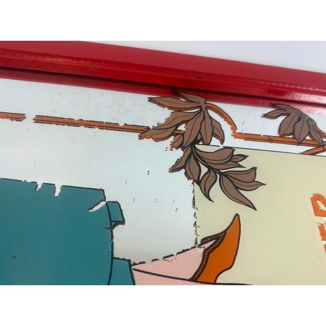 Red Art Deco Style Advertising Mirror, 1950s For Sale - Image 8 of 15