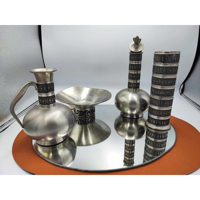 Jug, Vases and Plate in Pewter from Haugrud, Norway, 1970s, Set of 5 For Sale - Image 10 of 10