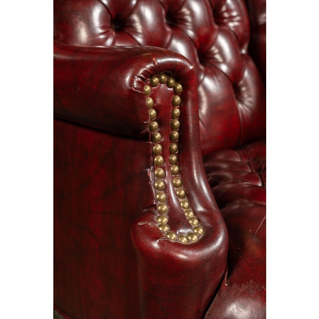 Vintage Tufted Leather Wingback Chesterfield Armchair in Oxblood For Sale - Image 9 of 14