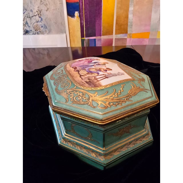 Late 19th Century Antique Emerald Green Sevres Style Porcelain Jewel Box For Sale - Image 13 of 14