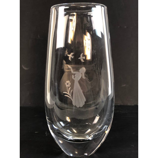 1960s Orrefors Glass Vase Girl With Birds Sweden For Sale - Image 5 of 5