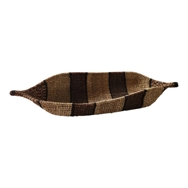 1960s Handwoven Gambela Canoe Bread Basket For Sale