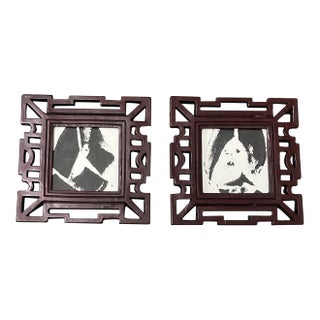 Contemporary 2 Original Abstract Portrait Paintings in Tabletop Frames- Set of Two For Sale