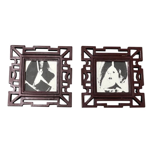 Contemporary 2 Original Abstract Portrait Paintings in Tabletop Frames- Set of Two For Sale