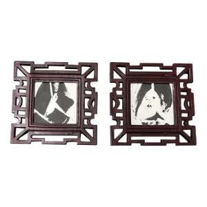 Contemporary 2 Original Abstract Portrait Paintings in Tabletop Frames- Set of Two