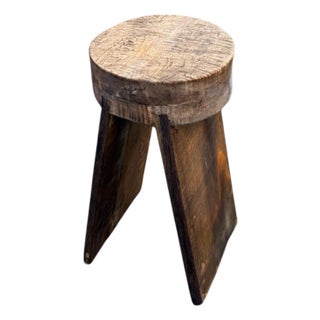20" - Handcrafted Sculptural Solid Wood Espresso "Halo" Stool For Sale