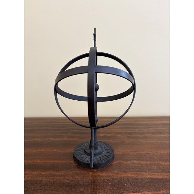 Black Black Iron Armillary Globe Sculpture – Traditional Landscape & Garden Decor For Sale - Image 8 of 8