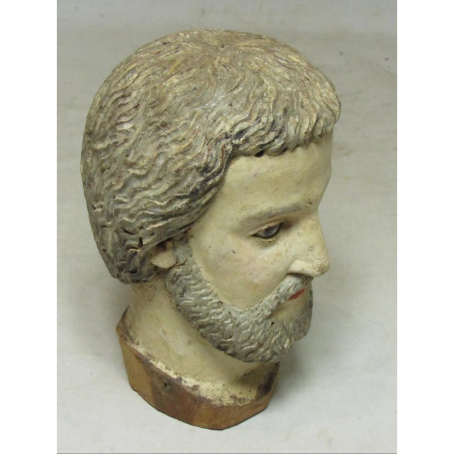 Antique Spanish Colonial Hand Carved Head of a Santo For Sale - Image 12 of 15