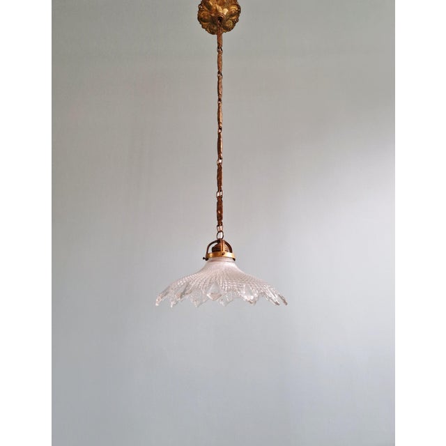 Art Deco Pendant Light in Scalloped Clear Glass, 1920s For Sale - Image 12 of 14