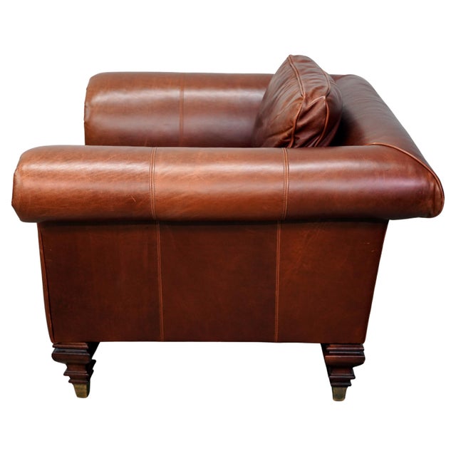 Ralph Lauren British Colonial Lounge Chair in Brown Leather, Mahogany & Brass For Sale - Image 11 of 13