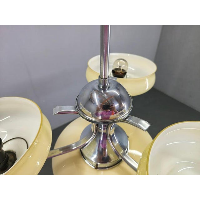 Metal Bauhaus Chandelier in Milk Glass and Chrome, 1930s For Sale - Image 7 of 12