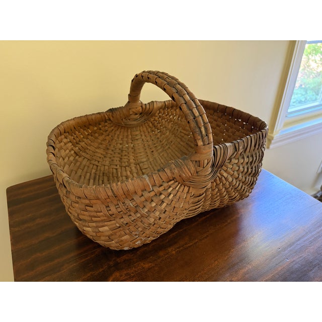 Late 19th Century American Oak Splint Basket With Wrapped Bentwood Handle For Sale In South Bend - Image 6 of 12