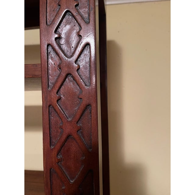 1960s 1960s English Walnut Chinese Chippendale Style Etagere With 5 Adjustable Shelves For Sale - Image 5 of 9