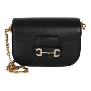 Black Azalea Calfskin Mini Crystal Horsebit 1955 Shoulder Bag For Sale