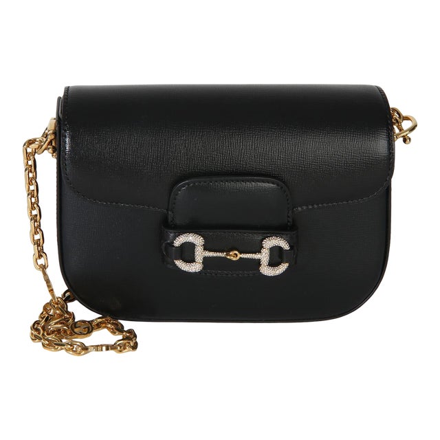 Black Azalea Calfskin Mini Crystal Horsebit 1955 Shoulder Bag For Sale