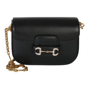 Black Azalea Calfskin Mini Crystal Horsebit 1955 Shoulder Bag