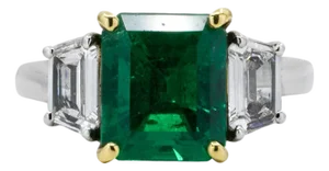 Late 20th Century Platinum Emerald Ring, Size 5