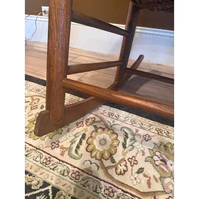 Brown Antique Oak Rocking Chair With Woven Splint Seat and Back For Sale - Image 8 of 16